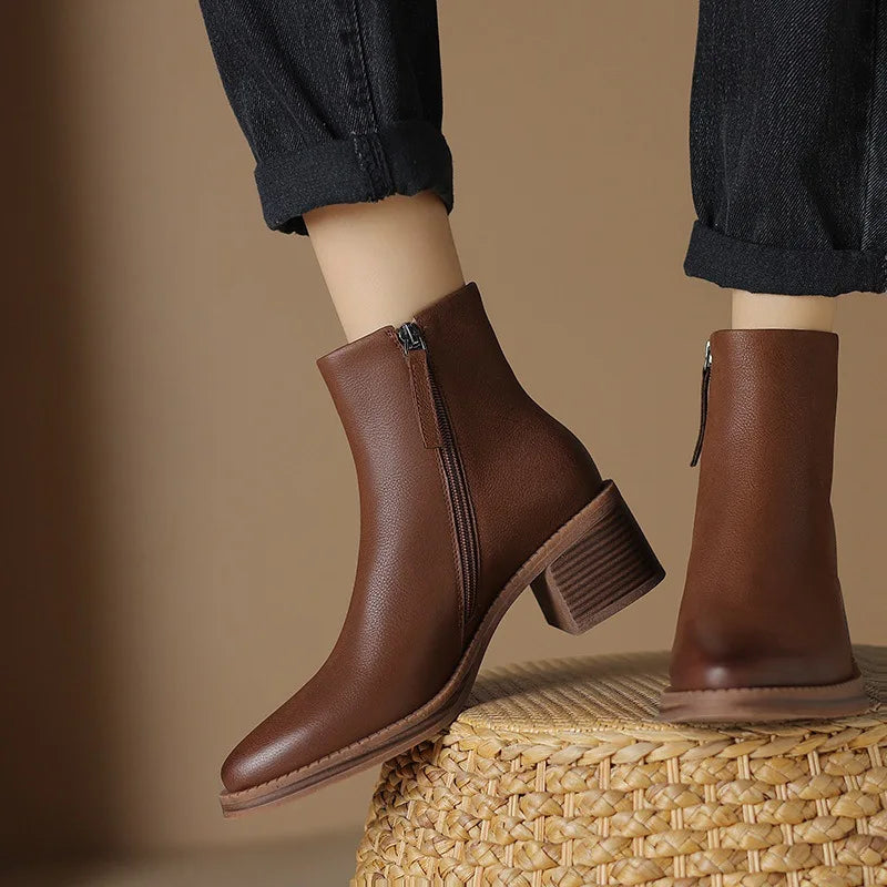 Jagoda | Skórzane Eleganckie Botki Damskie