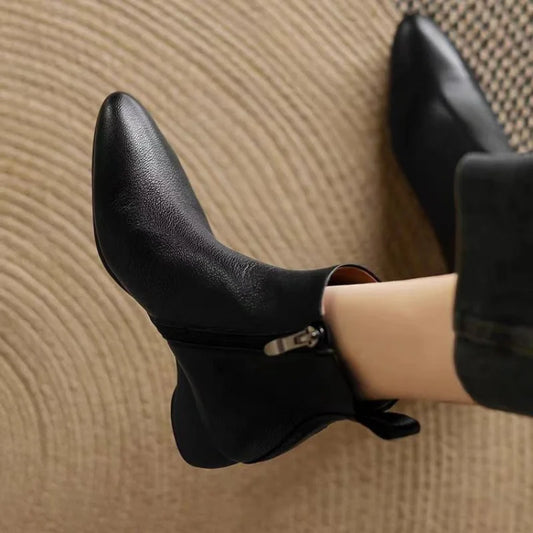 Justyna | Stylowe Botki z Bocznym Zamkiem i Kwadratowym Noskiem