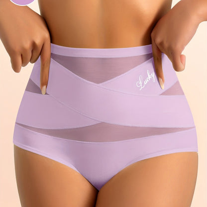 Seamless vormende slip voor dames met hoog model, ademend mesh en kruispatroon, voor tummy control en billenlift