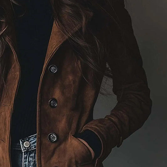 Daria Długa kurtka z wegańskiego zamszu