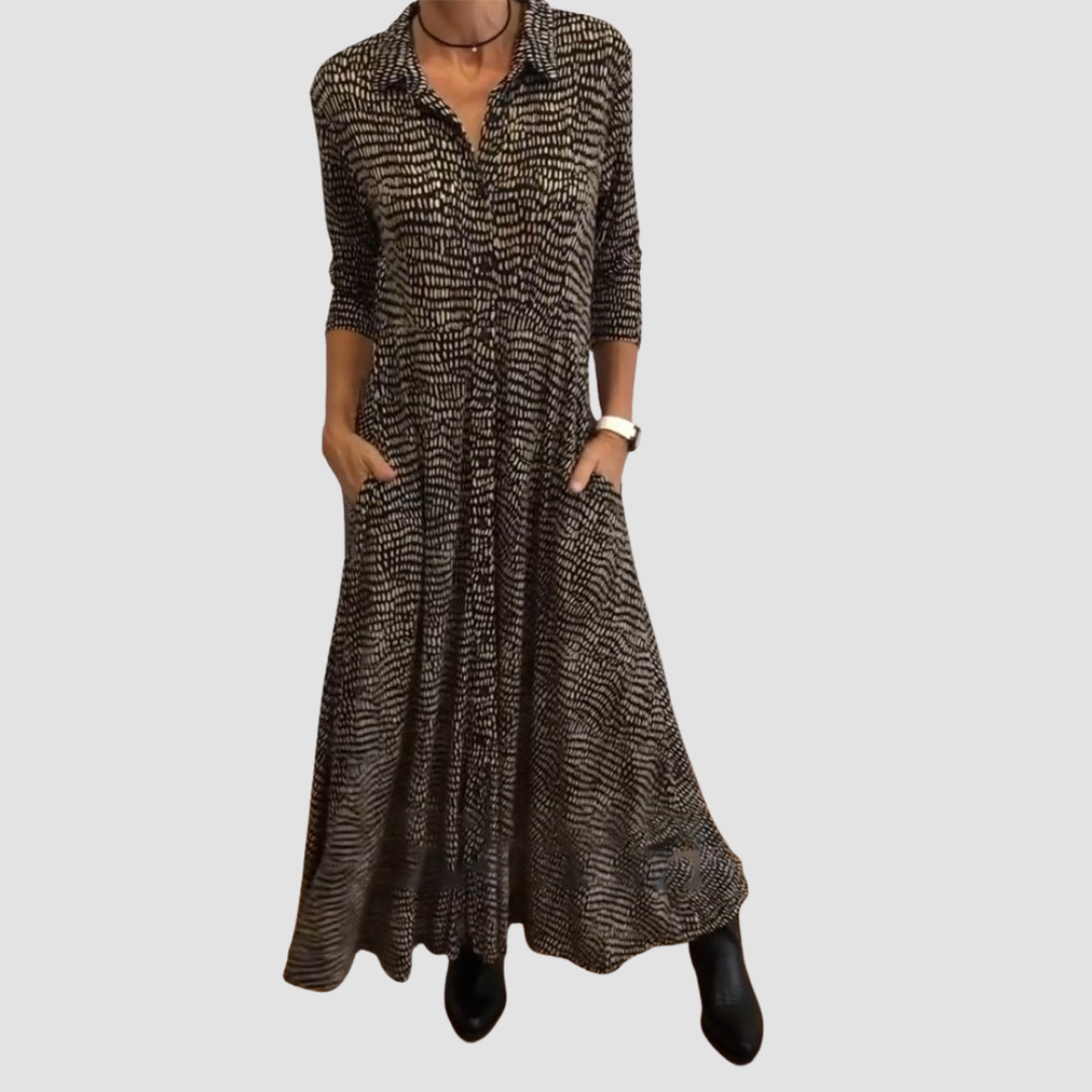 Agnieszka | Elegancka Midi Sukienka z Kieszeniami