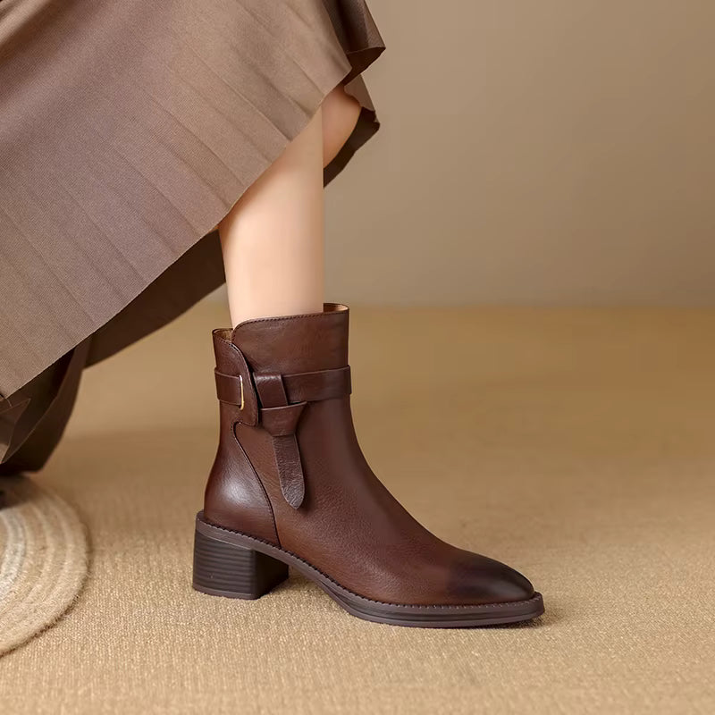 Helena | Skórzane Eleganckie Botki Damskie