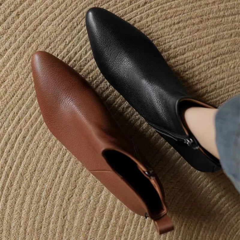 Justyna | Stylowe Botki z Bocznym Zamkiem i Kwadratowym Noskiem