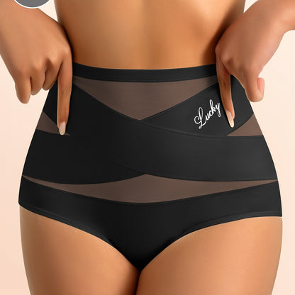 Seamless vormende slip voor dames met hoog model, ademend mesh en kruispatroon, voor tummy control en billenlift