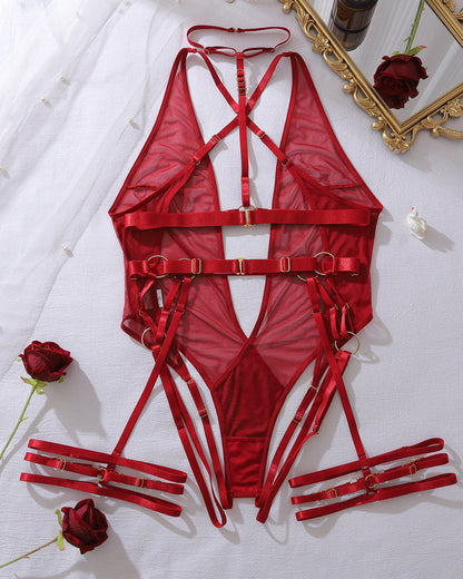 Edyta™ | Body z siateczki bez pleców z metalowymi ramiączkami