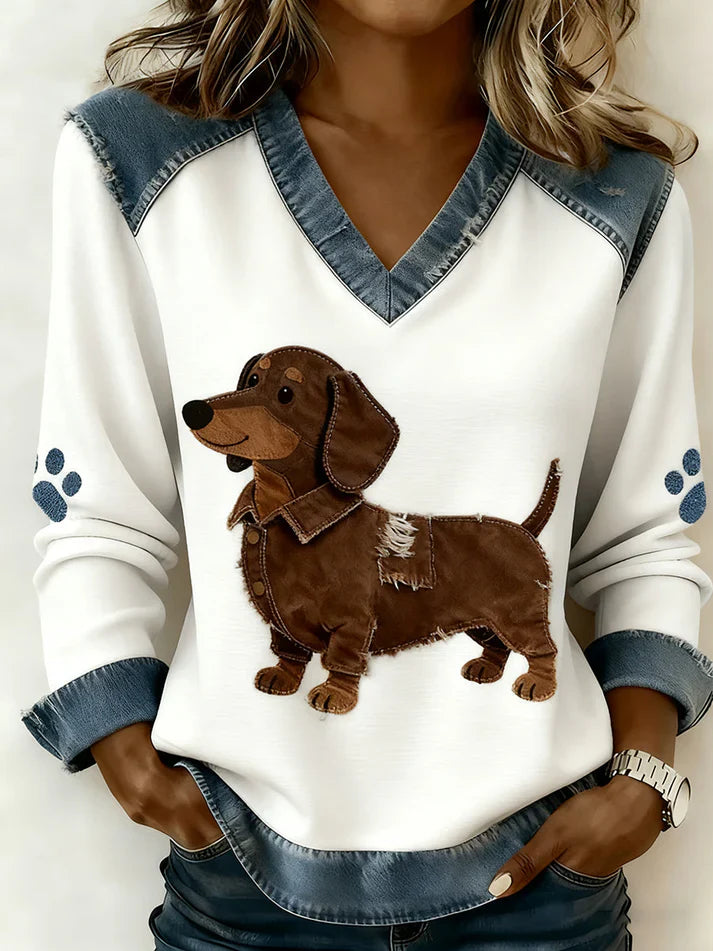 Paloma - Top retro de mujer con escote en V, patchwork con estampado de animales, cómoda y de corte holgado